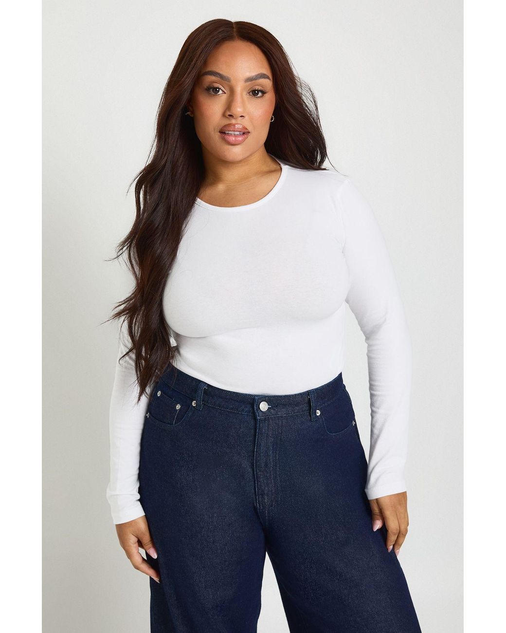 Boohoo White Plus Long Sleeve Crew Neck Bodysuit