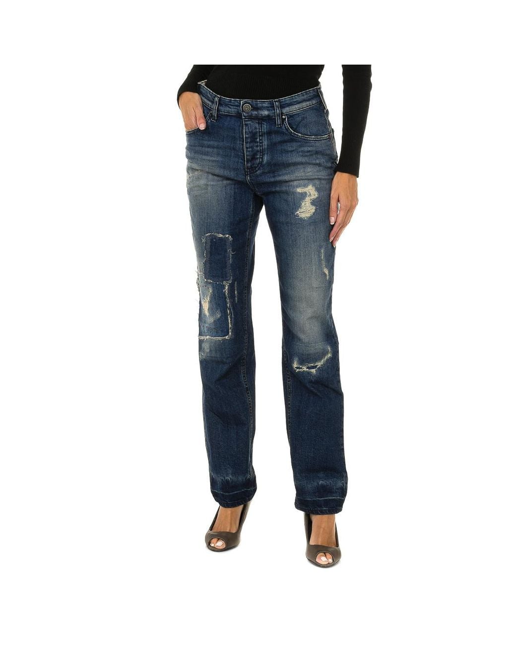 Armani Blue Long Worn And Torn Effect Denim Pants 6Y5990-5D3Uz