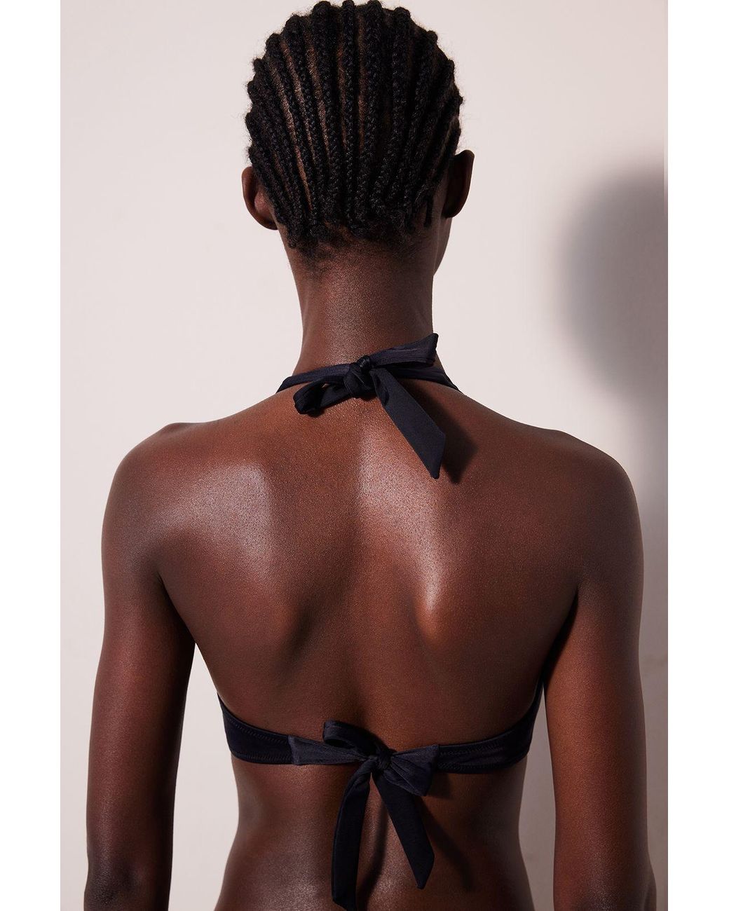 Penti Black Solid Triangle Halter Bikini Top