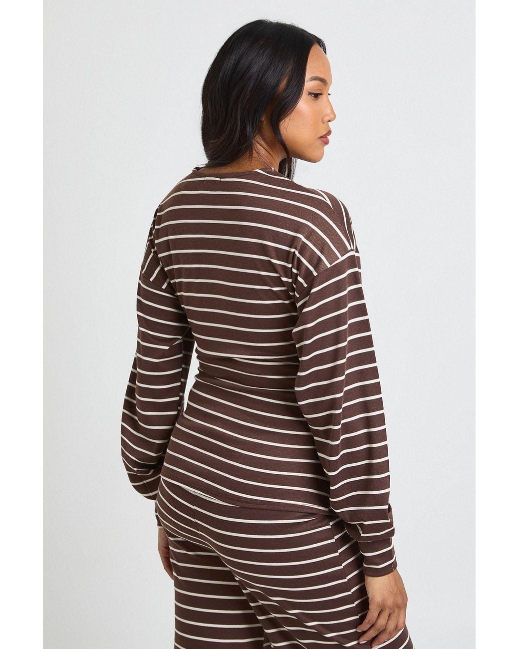 Boohoo Brown Maternity Soft Stripe Long Sleeve Top