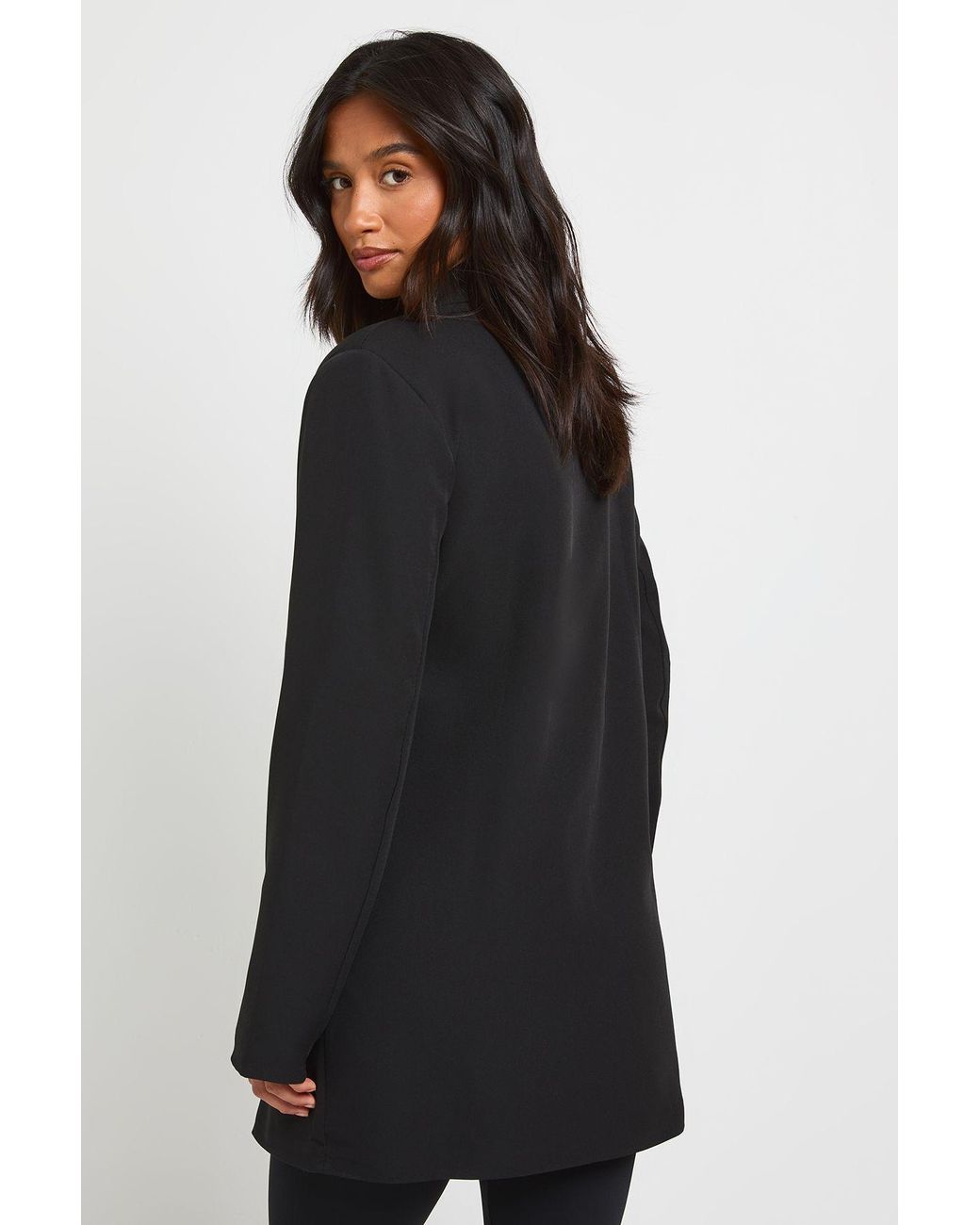 Boohoo Black Petite Shoulder Pad Plunge Oversized Blazer