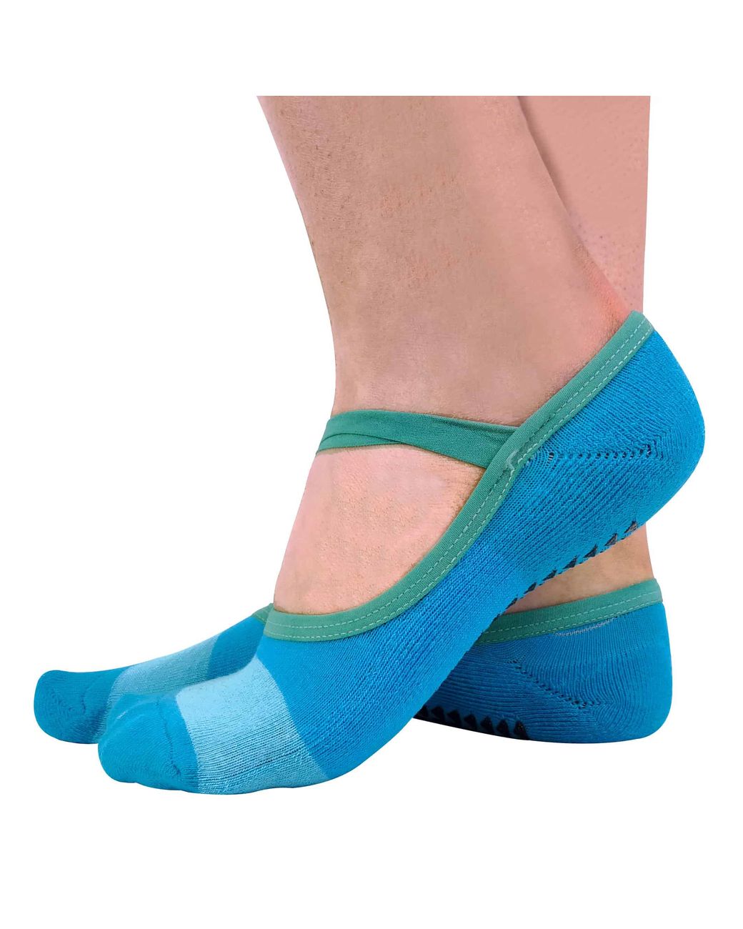 Sock Snob Blue 2 Pairs Ladies Non Slip Grip Invisible Pilates Yoga Socks With Straps By