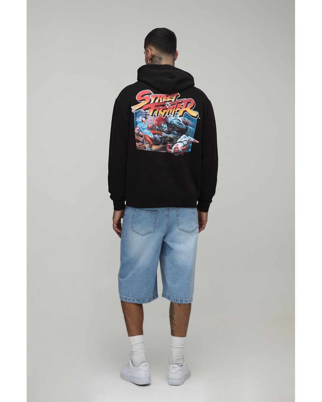 BoohooMAN Gray Tall Oversized Street Fighter Licensed Printed Hoodie for men
