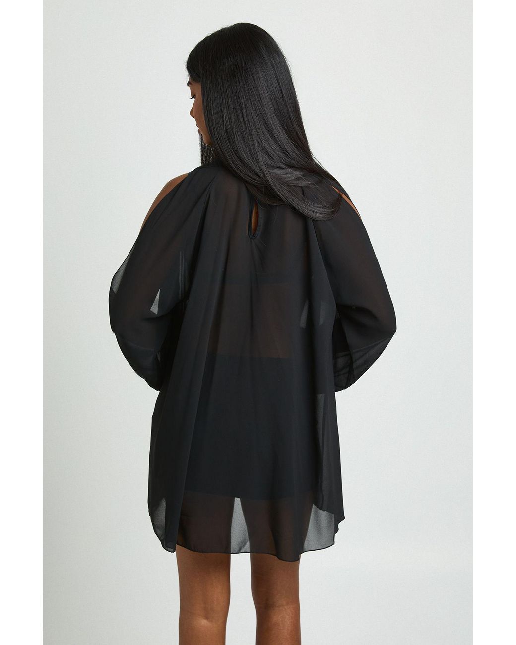 Boohoo Black High Neck Chiffon Split Sleeve Blouse
