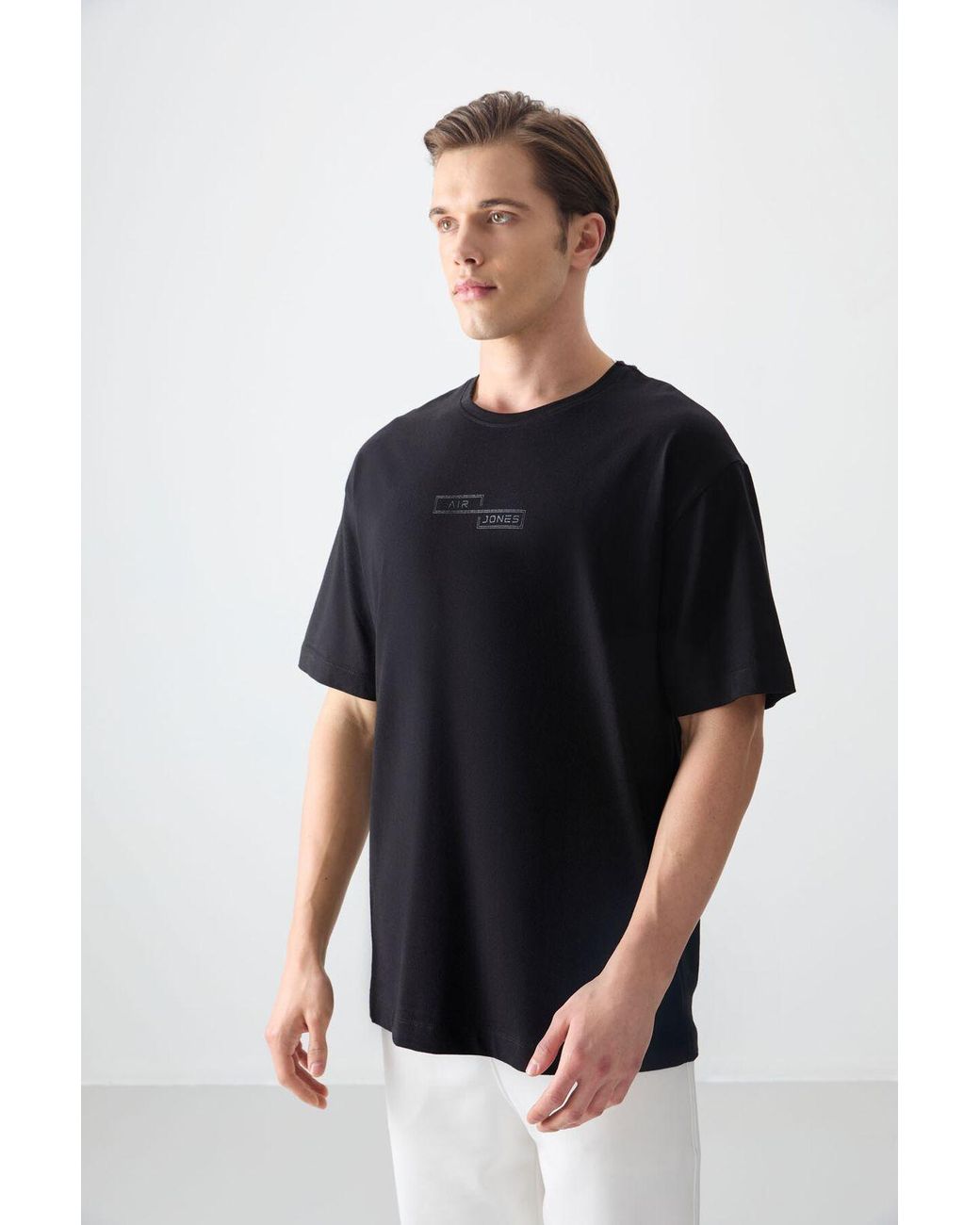 TOMMY LIFE Black Oversized Cotton Printed T-Shirt for men