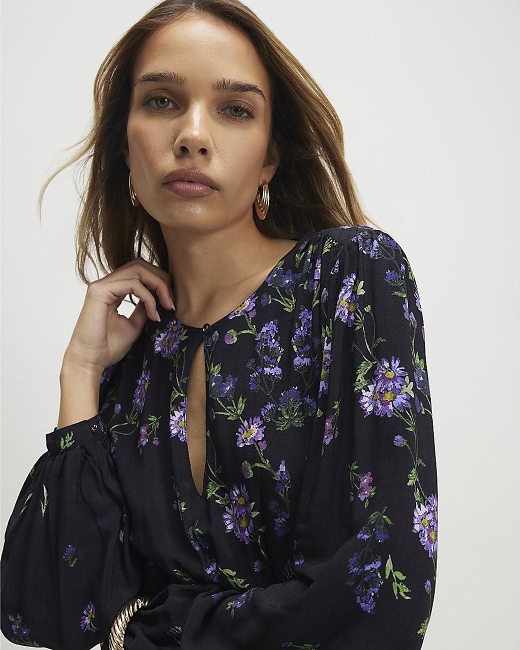 River Island Blue Mini Dress Floral Shaped Waist Viscose
