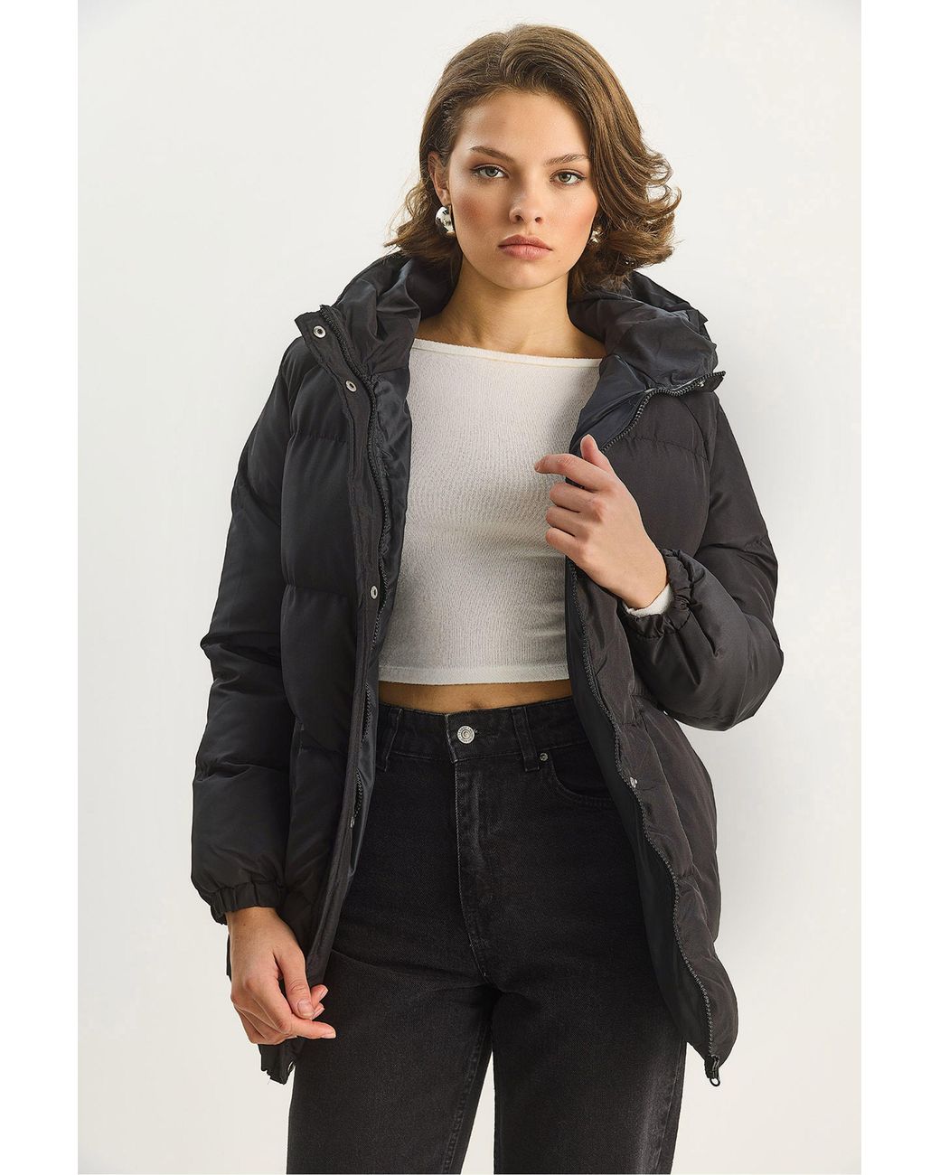 Bianco Lucci Black Hooded Puffer Down Coat