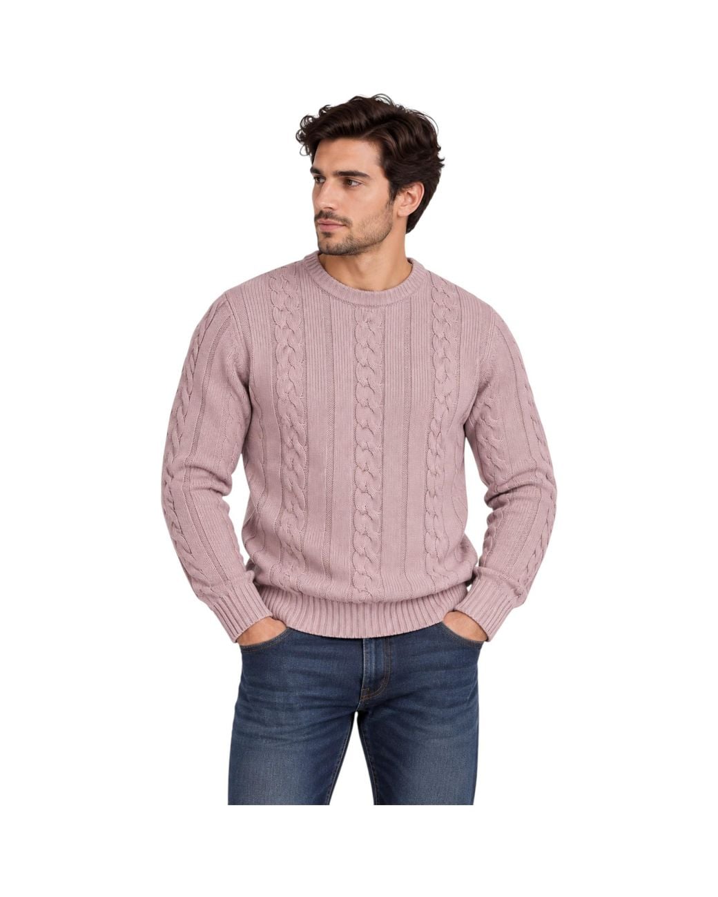 Marks & Spencer Purple M&S Cable Knit Sweatshirt Chunky Crew Neck Pullover Cotton Warm Soft Jumper for men