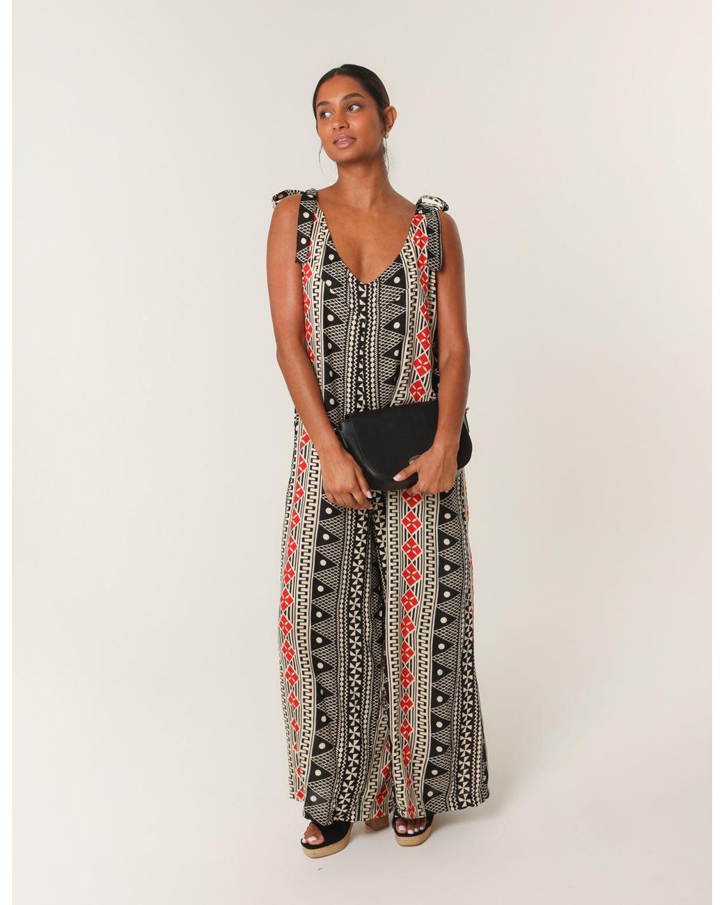 Blue Vanilla Multicolor Aztec Tie Shoulder Jumpsuit