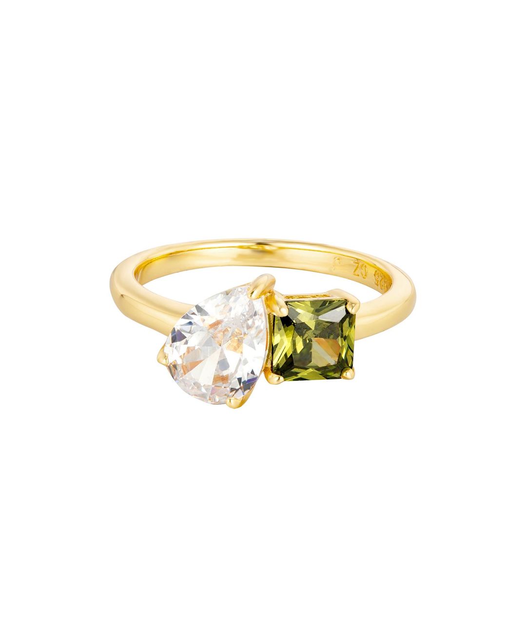 The Jewellery Stockroom Metallic 18Ct Plated Sterling And Peridot Toi Et Moi Cz Ring