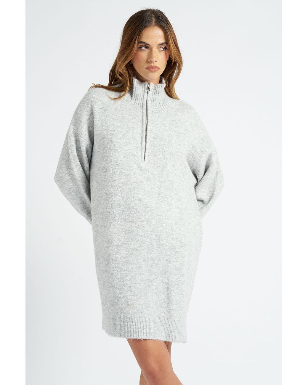 Urban Bliss White Plain Oversized Half Zip Dress