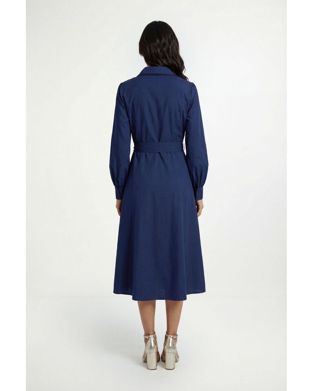 Wallis Blue Cotton Lace Detail Shirt Dress