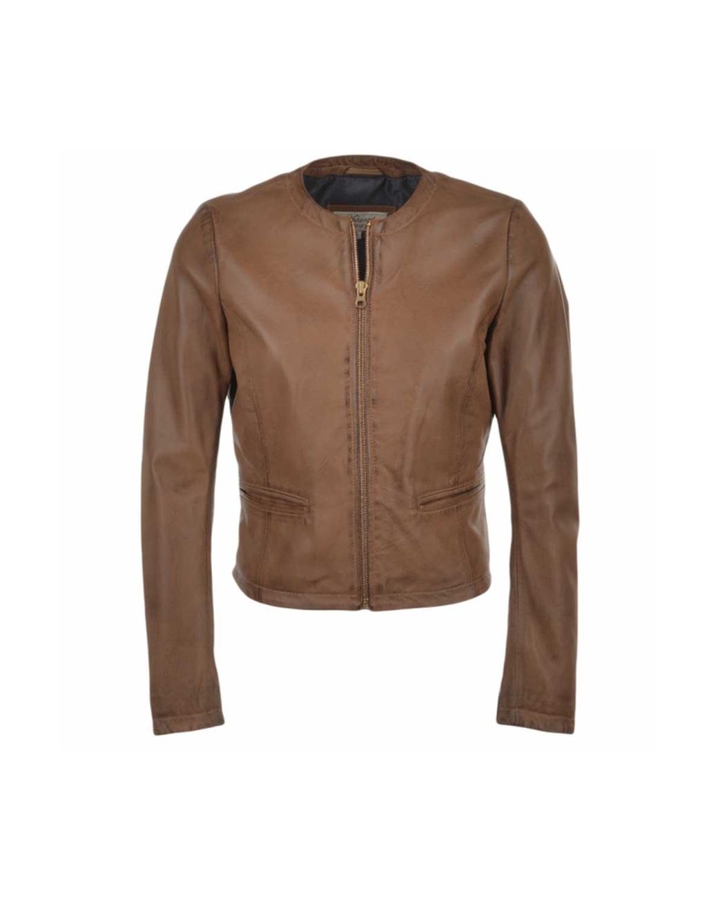 Ashwood Leather Brown 'Ethel' Real Collarless Jacket