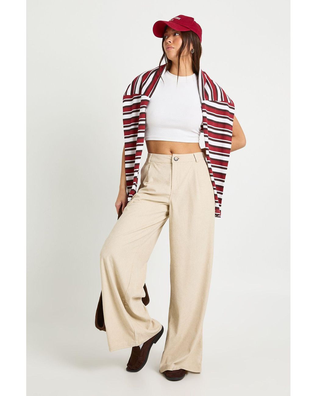 Boohoo Natural Corduroy Wide Leg Pants