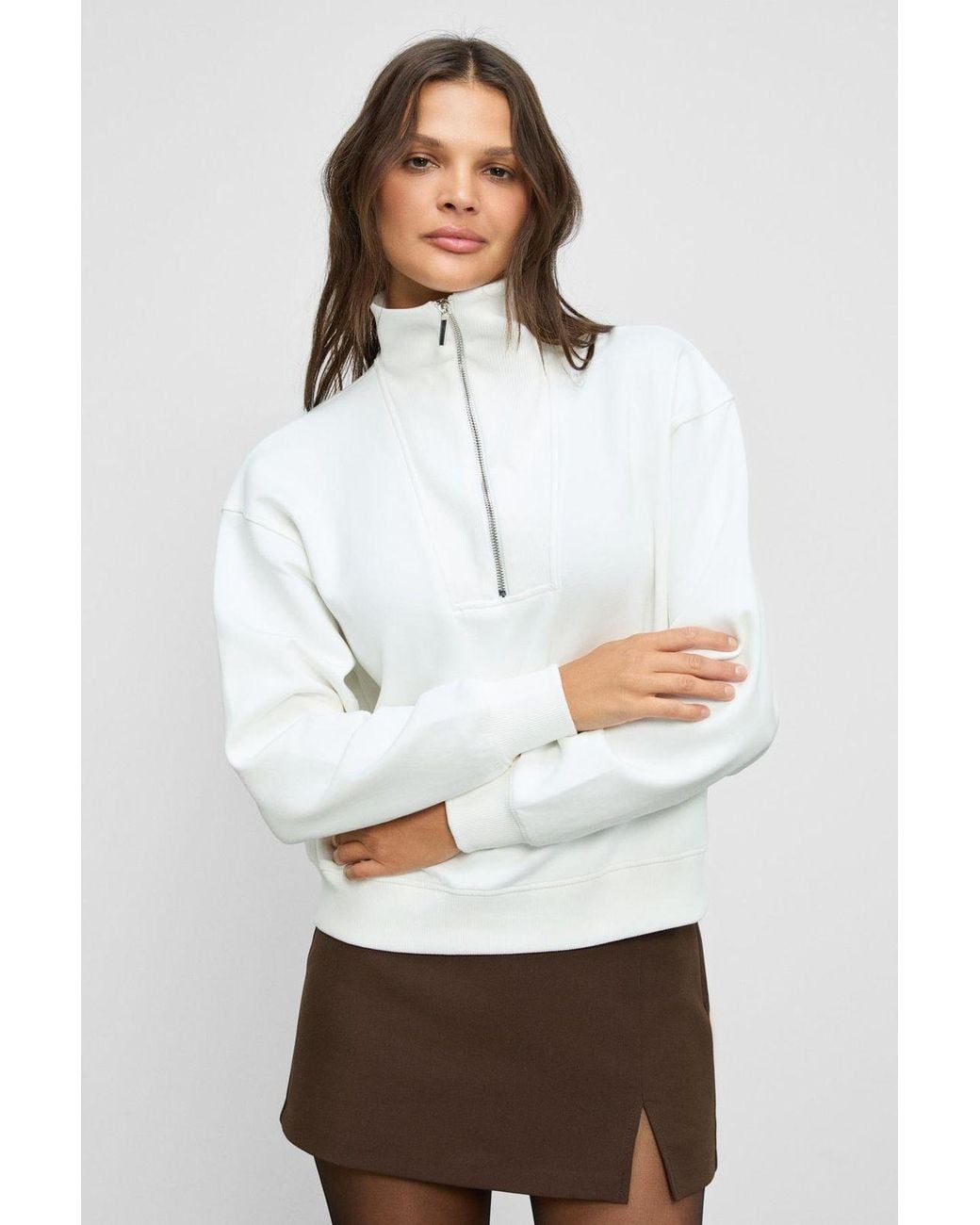 Grimelange White Half Zip Regular Sweatshirt