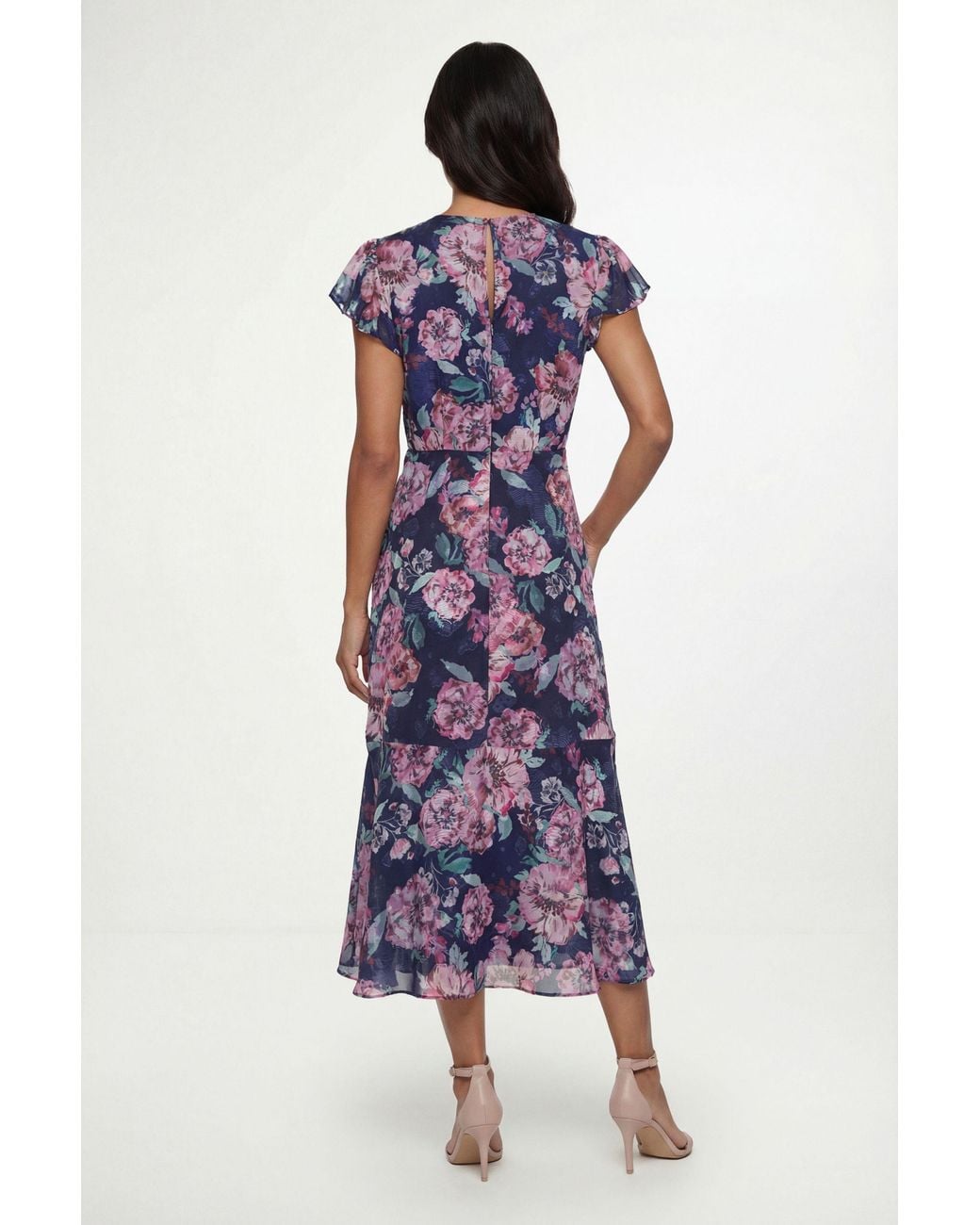 Wallis Purple Floral Burn Out Cape Midi Dress