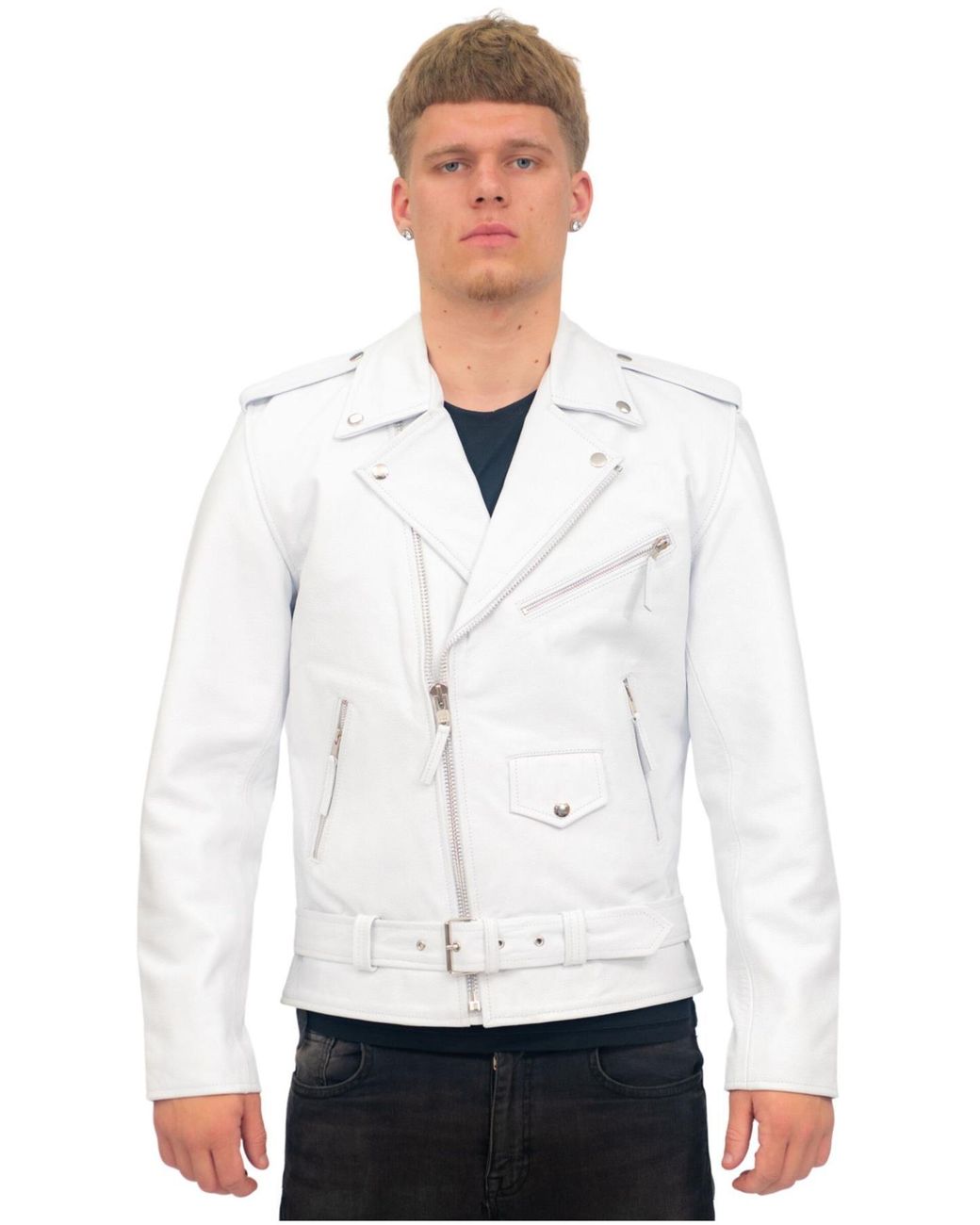 Infinity Leather White Cow-Hide Brando Jacket -Venice for men