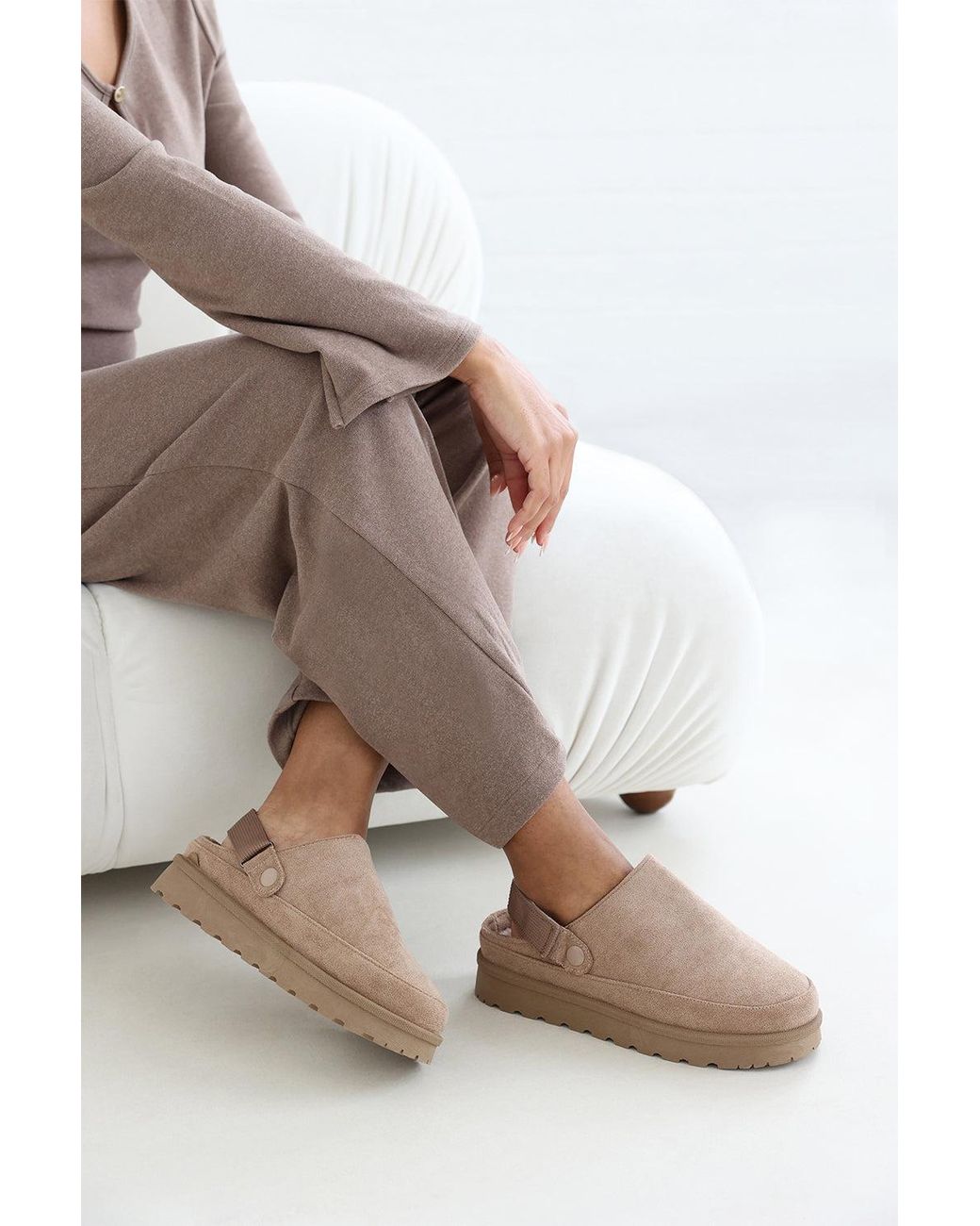 Where's That From Brown Wheres 'Umber' Cosy Adjustable Sling Back Faux-Suede Slippers
