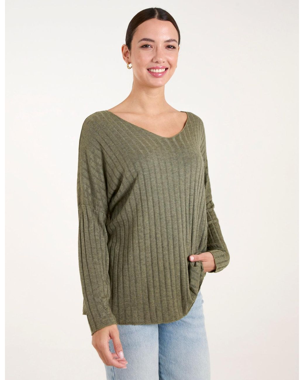 Blue Vanilla Green V-Neck Ribbed Jumper