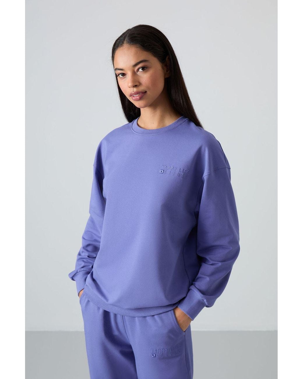 TOMMY LIFE Blue Oversized Sweatshirt And Elastic Hem Pants Set