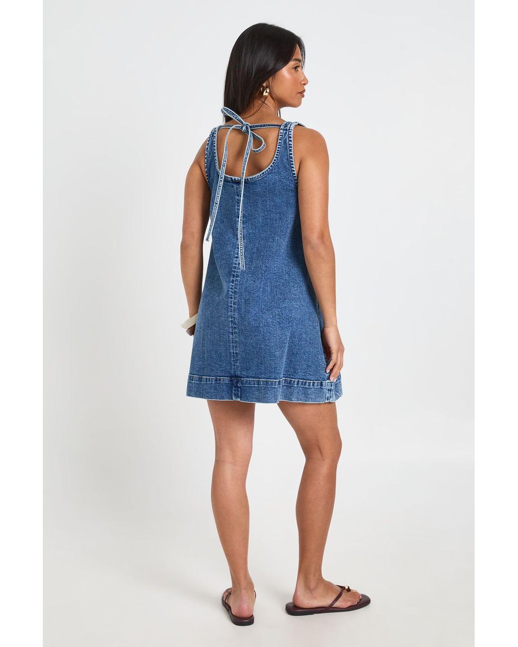 Boohoo Blue Petite A-Line Square Neck Denim Mini Dress