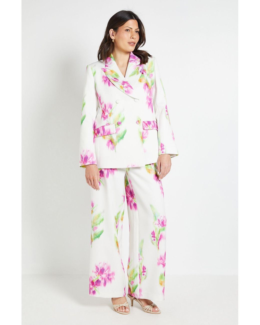 Wallis White Floral Satin Blazer Coord