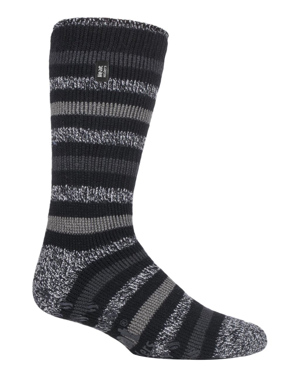 Heat Holders Black Twist Stripe Patterned Fleece Lined Slipper Socks for men