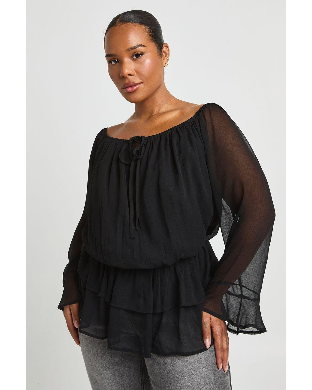 Boohoo Black Plus Chiffon Blouson Top
