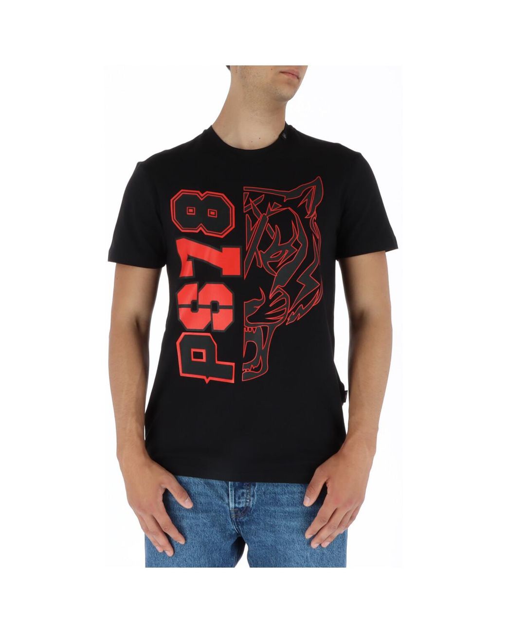Philipp Plein Black Tiger Head Tee Ps87 for men