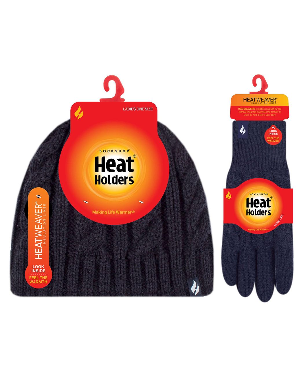 Heat Holders Blue Ladies Fleece Lined Thermal Hat & Gloves Set For Winter