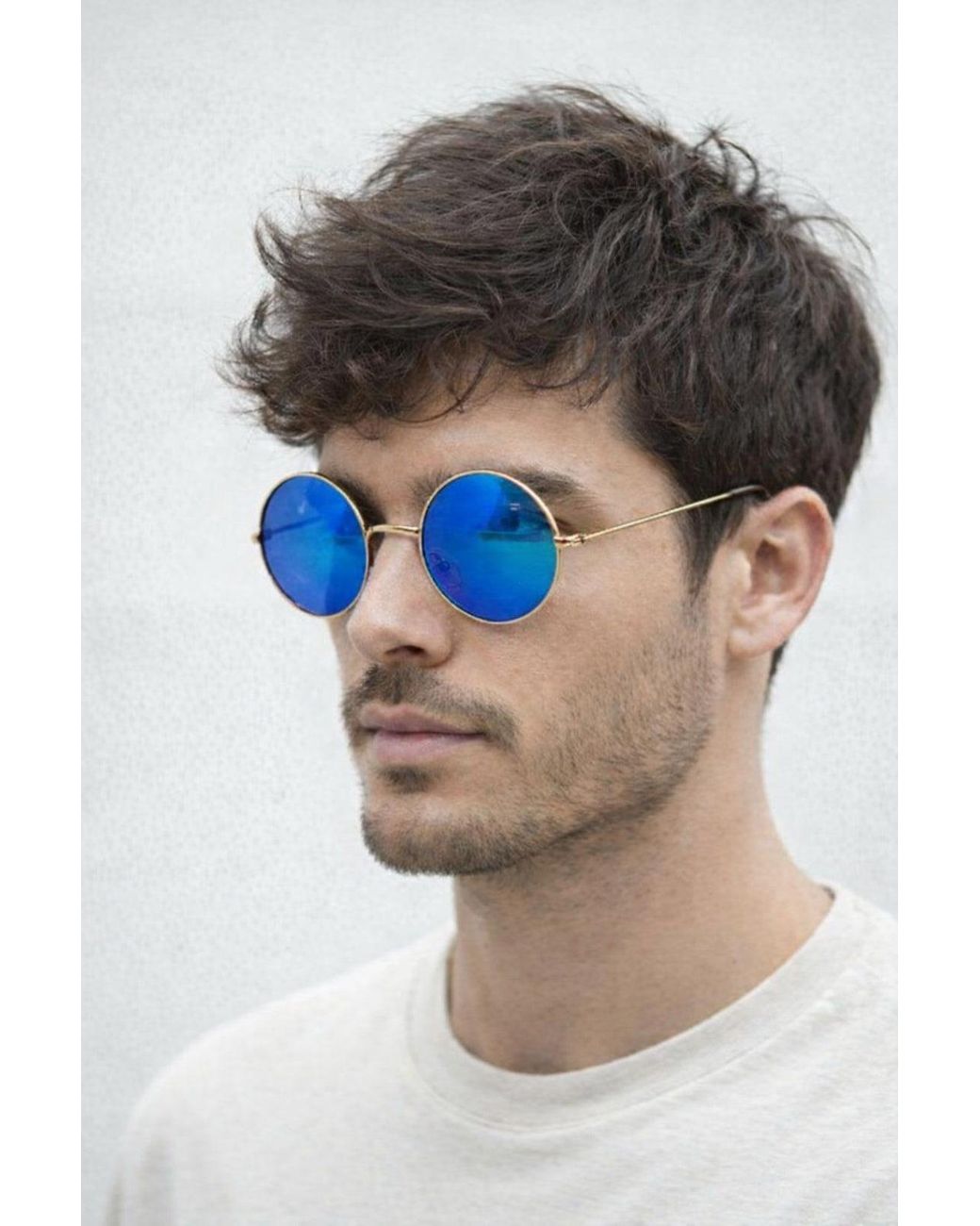 SVNX Blue Round Metal Sunglasses