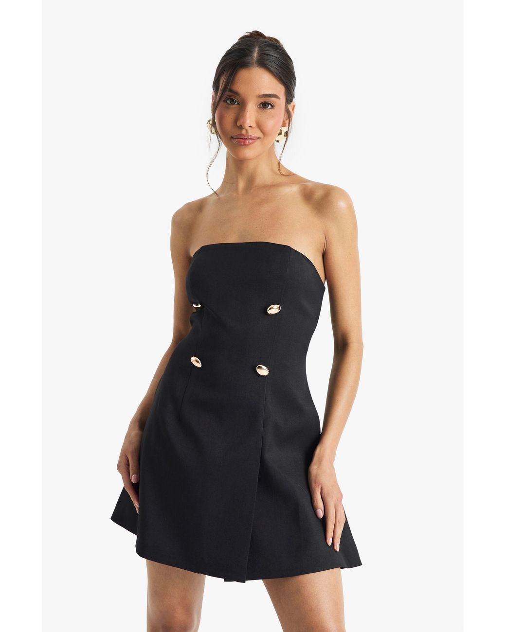 Boohoo Black Tailored Button Detail Structured Mini Dress