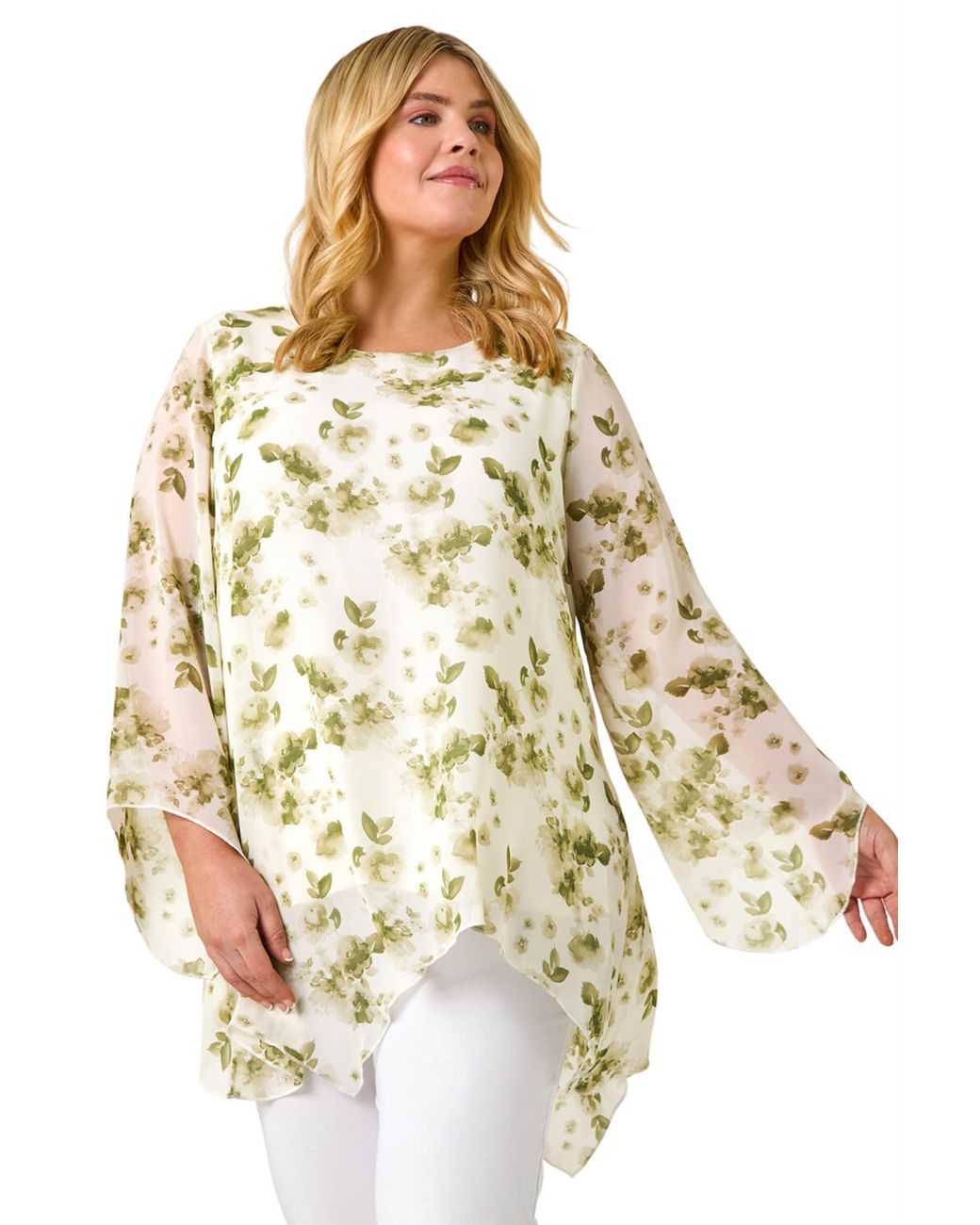 Roman Metallic Curve Floral Print Overlay Top