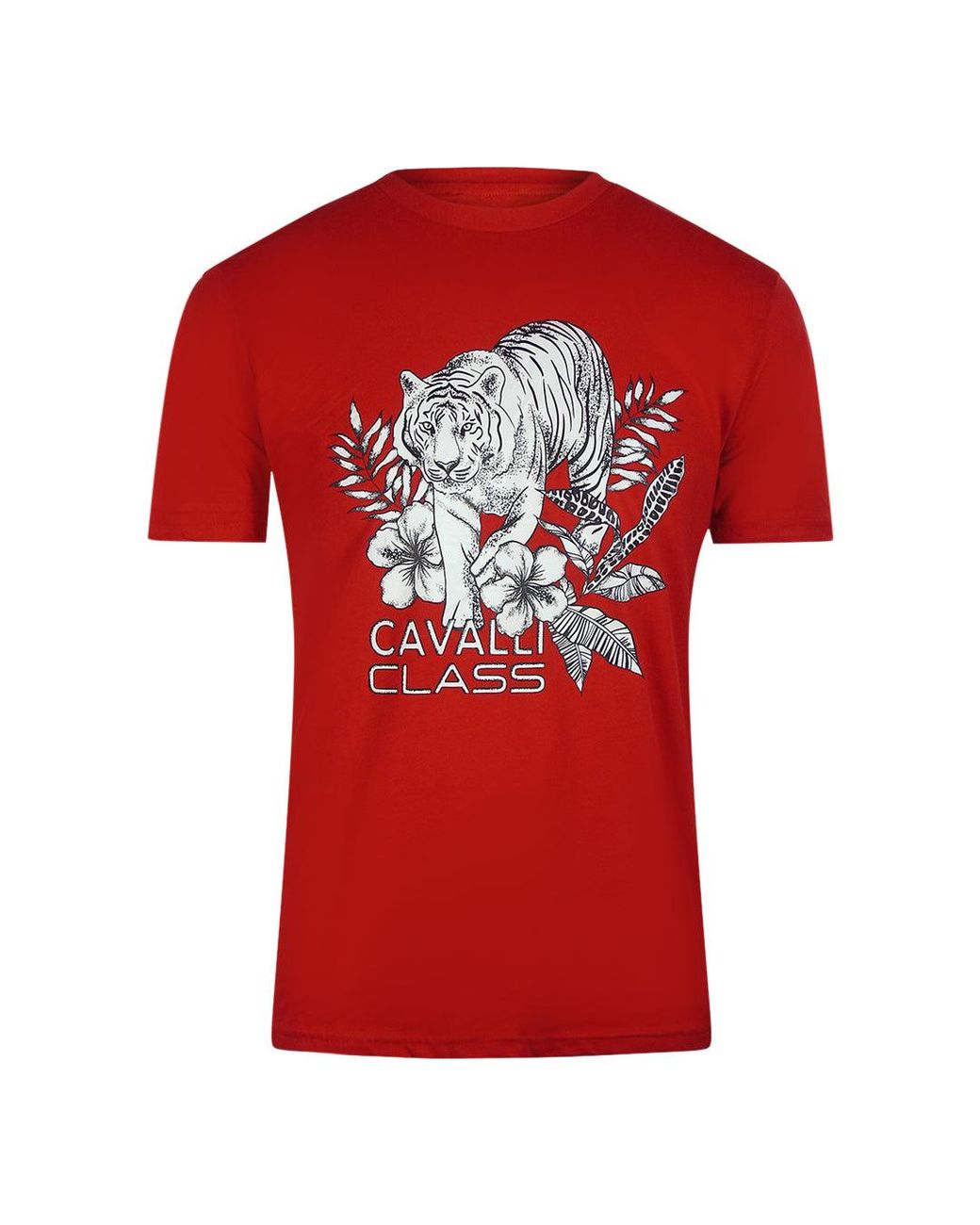 Roberto Cavalli Red Tiger Floral Logo T-Shirt Cotton for men