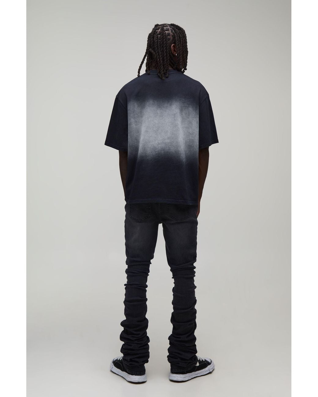 BoohooMAN Black Skinny Flare Extreme Stacked Jeans for men