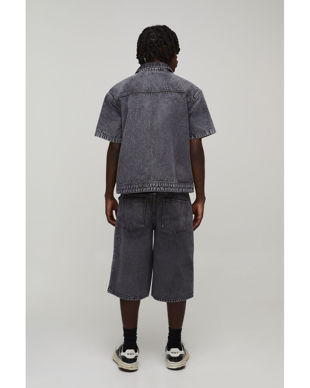 BoohooMAN Black Herringbone Denim Double Carpenter Shirt for men