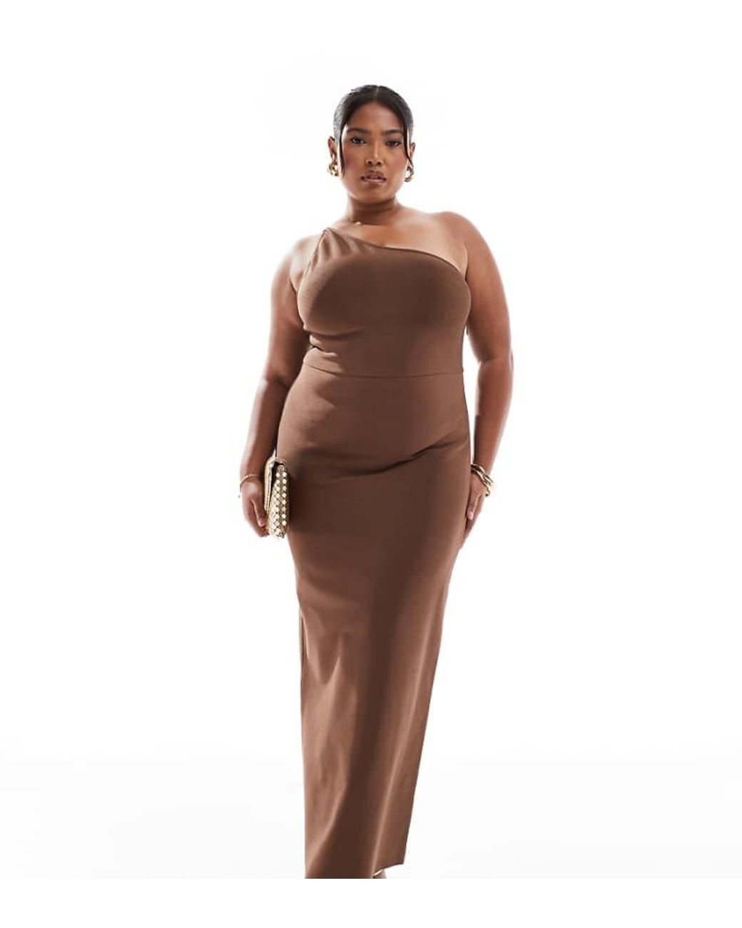 ASOS Brown Design Bandage One Shoulder Midi Dress With Open Back