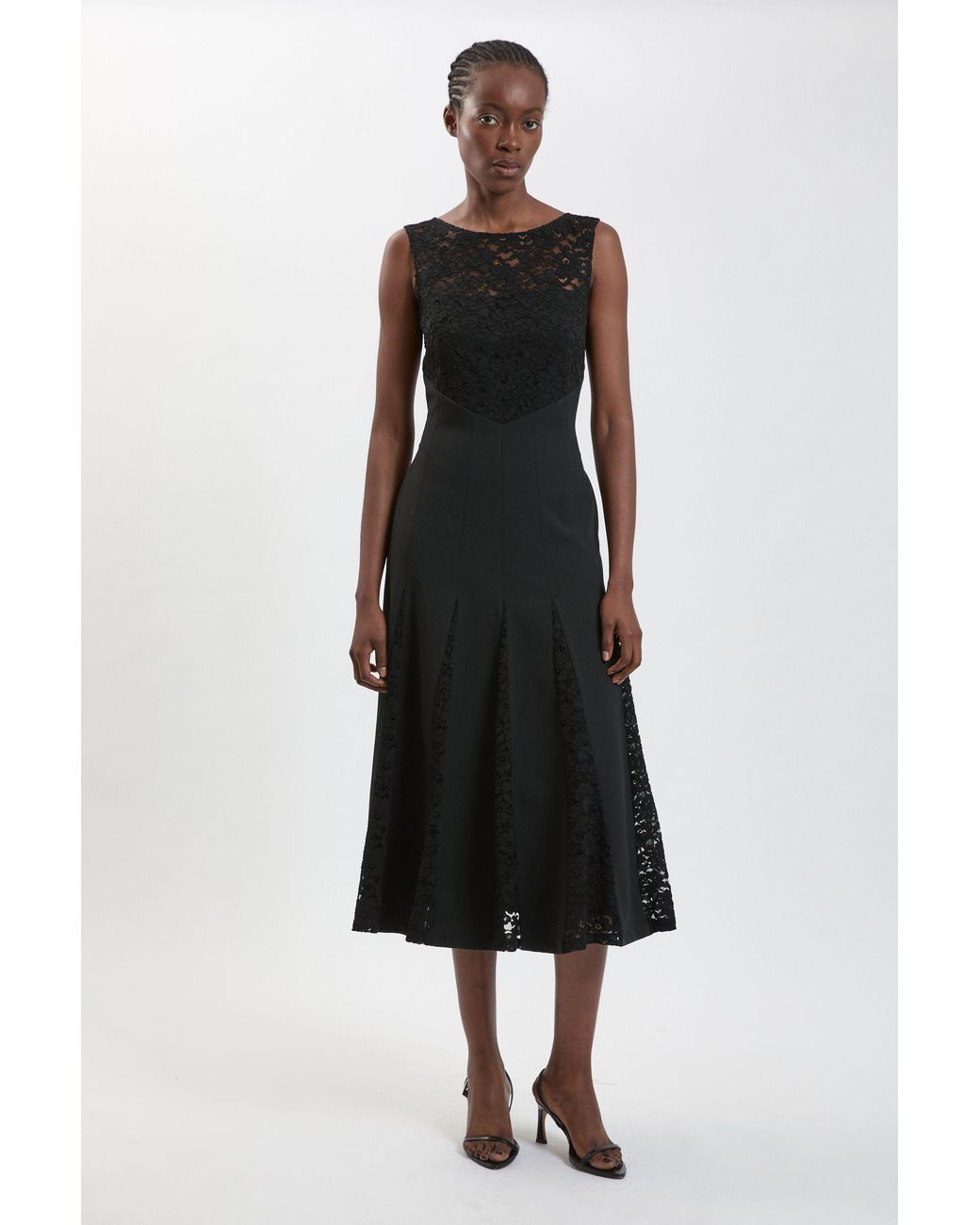 Karen Millen Black Compact Stretched Lace Detail Midi Dress