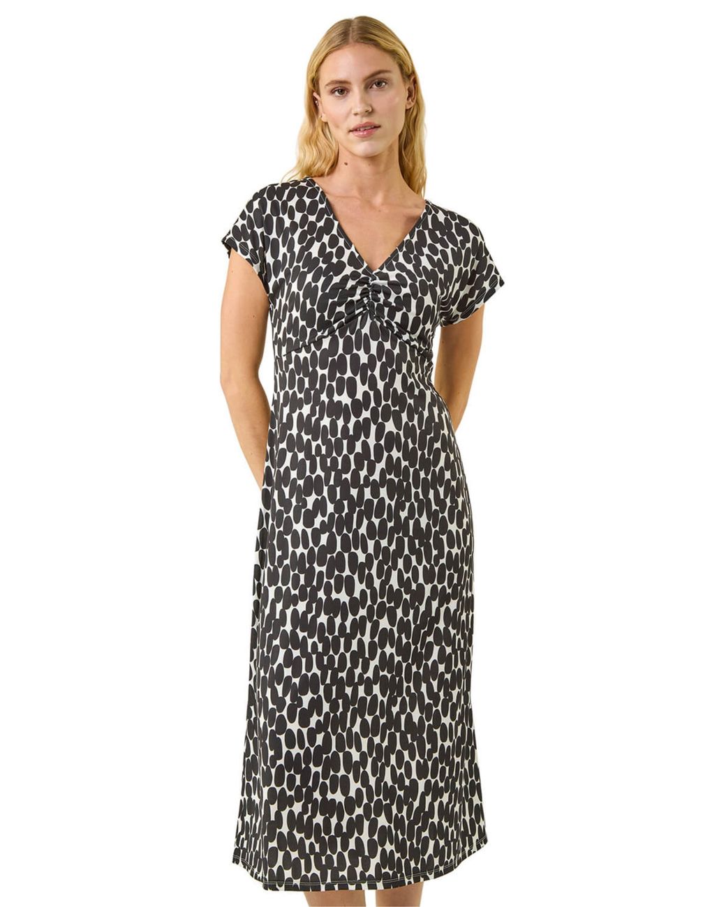 Roman Black Abstract Spot Print Back Detail Dress