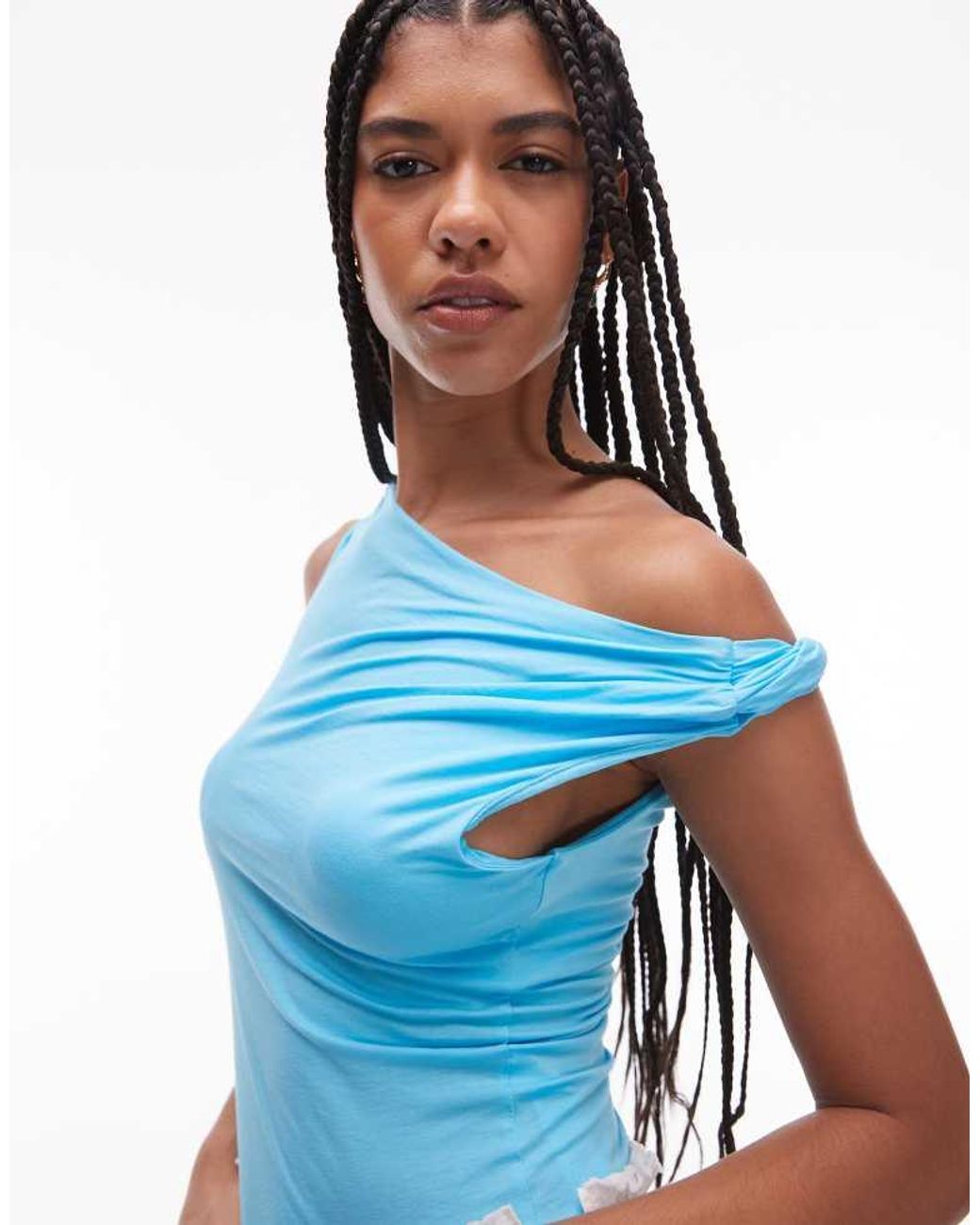 TOPSHOP Blue Asymmetric Twist Detail Top