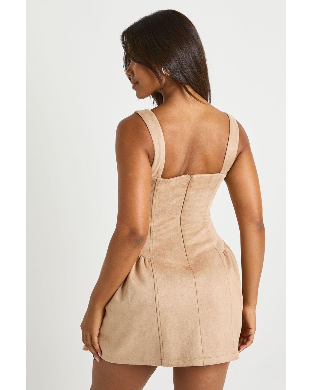 Boohoo Natural Faux Suede Milkmaid Mini Dress