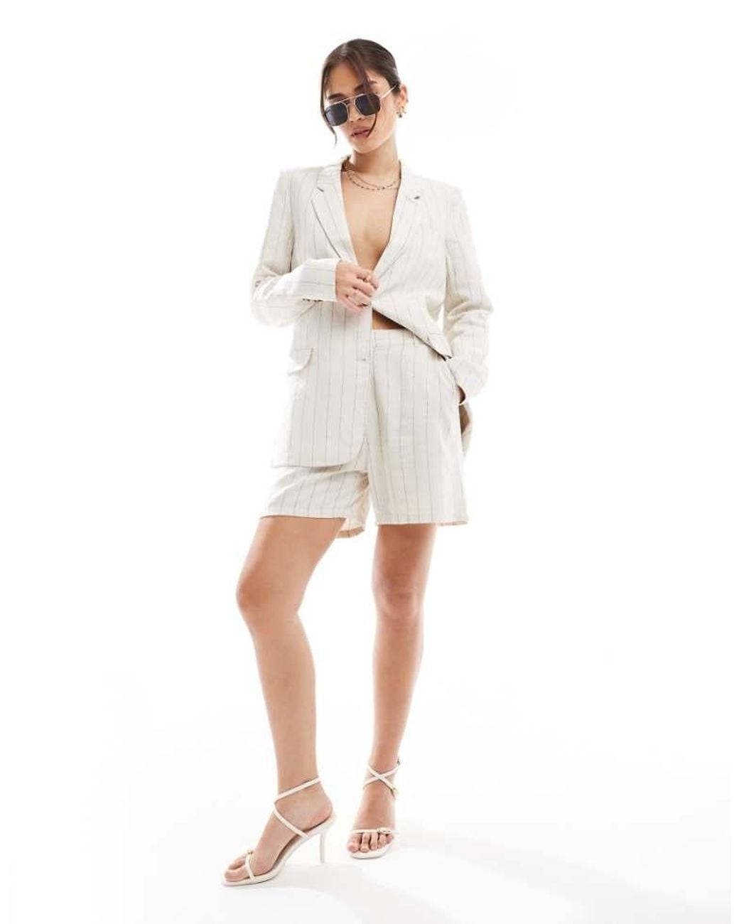 Vero Moda White Mix And Match Linen Touch Tailored Shorts Co-Ord