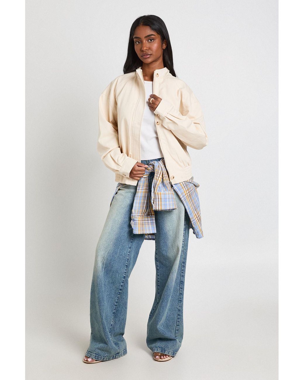 Boohoo Blue Utility High Neck Bomber Jacket