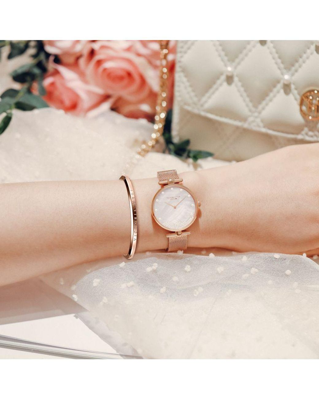 Victoria Hyde London Metallic Watch Gift Set Pearl/Rosegold
