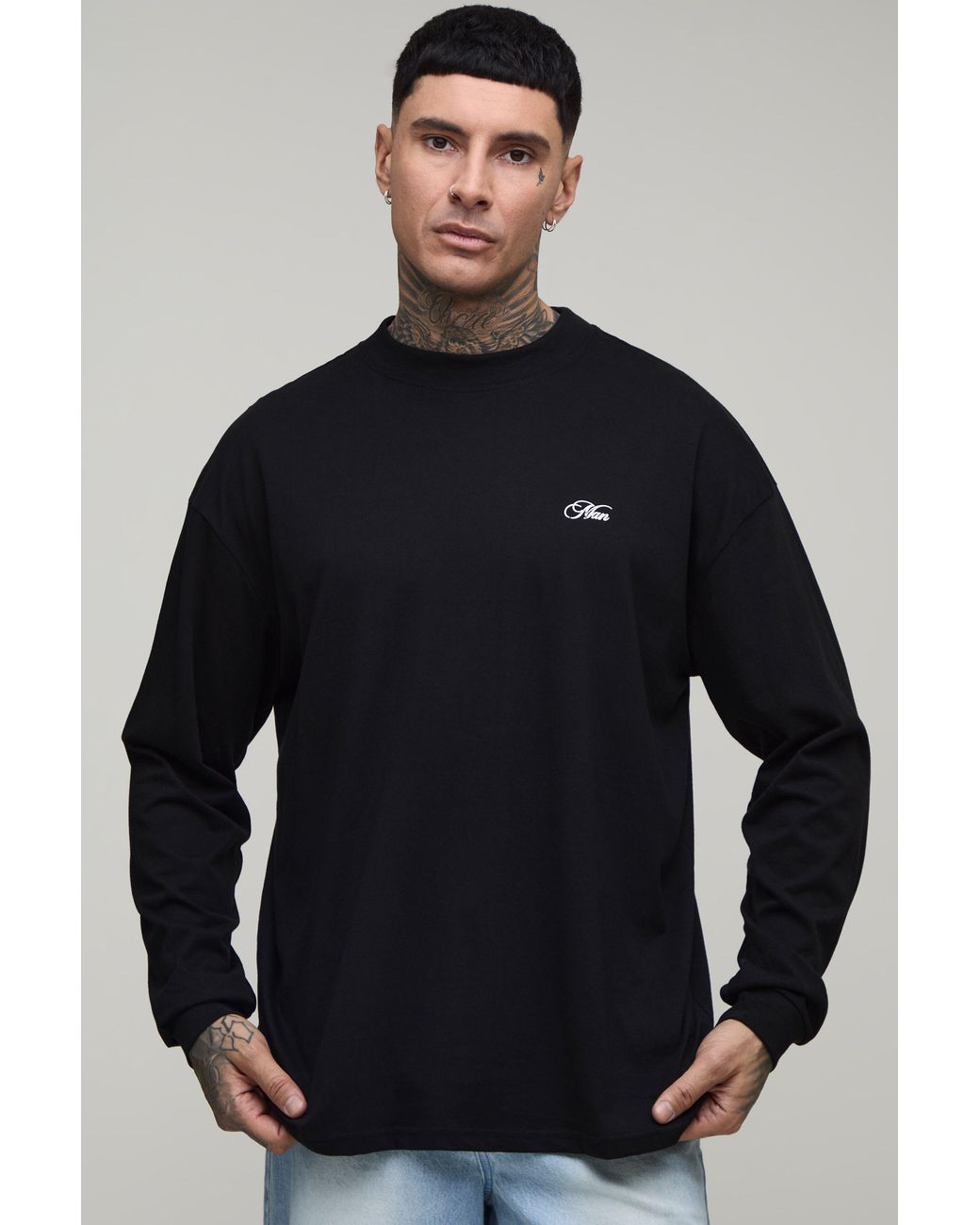 BoohooMAN Blue Tall Oversized Car Photographic Print Long Sleeve T-Shirt Cotton for men