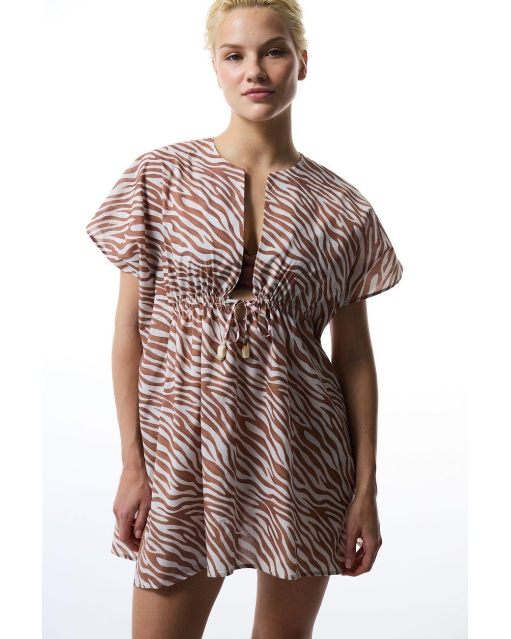 Penti Brown Cotton Zebra Print Mini Kimono