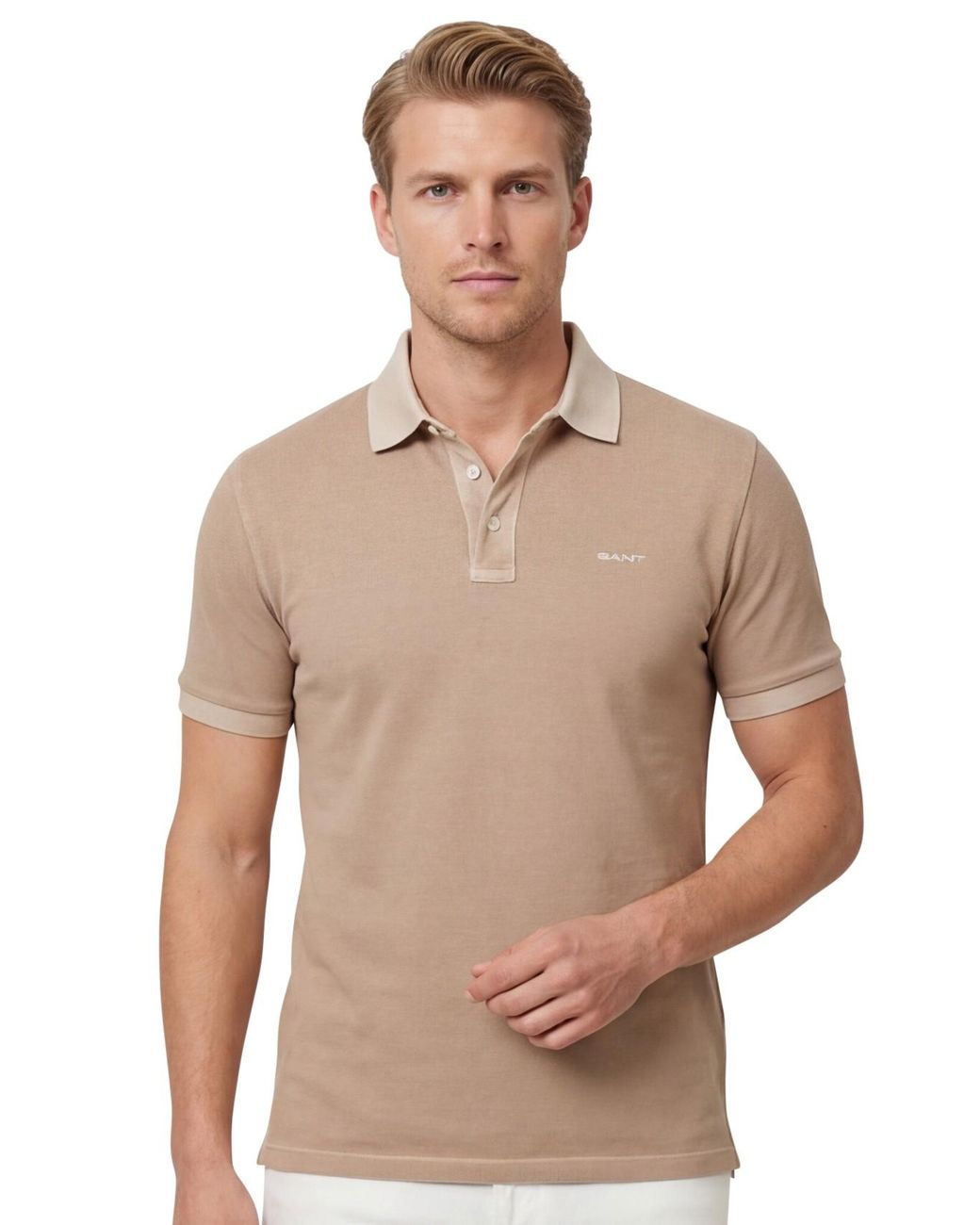 Gant Polo Effen Sunfaded Ss Polo in het Natural voor heren