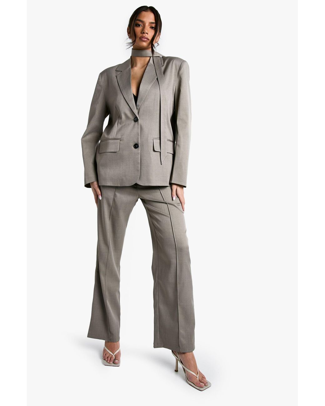 Boohoo Gray Tailored Seam Detail Straight Leg Trousers