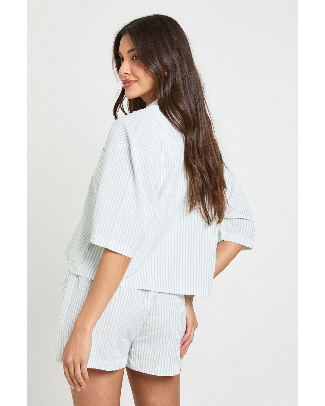 Boohoo White Stripe Short Sleeve Shirt & Co-Ord