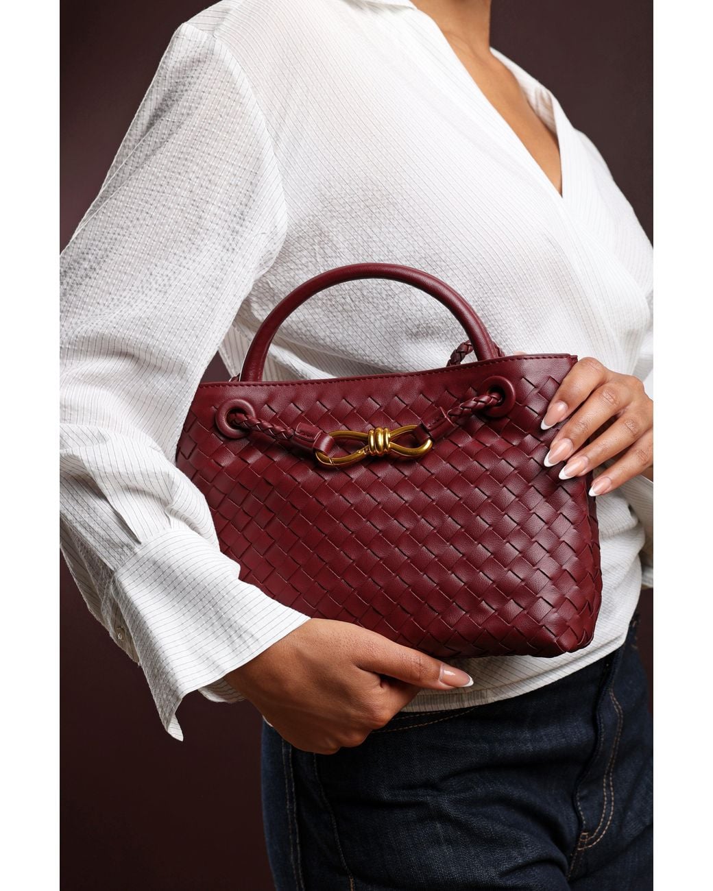 Where's That From Red Wheres 'Luna' Woven Faux Leather Tote Bag With Detail